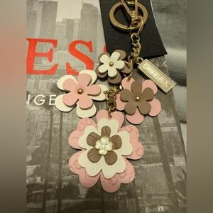 GUESS Pink, Brown & Cream Layered Floral Keychain